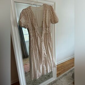 Worth Collective button front puff sleeve floral midi dress